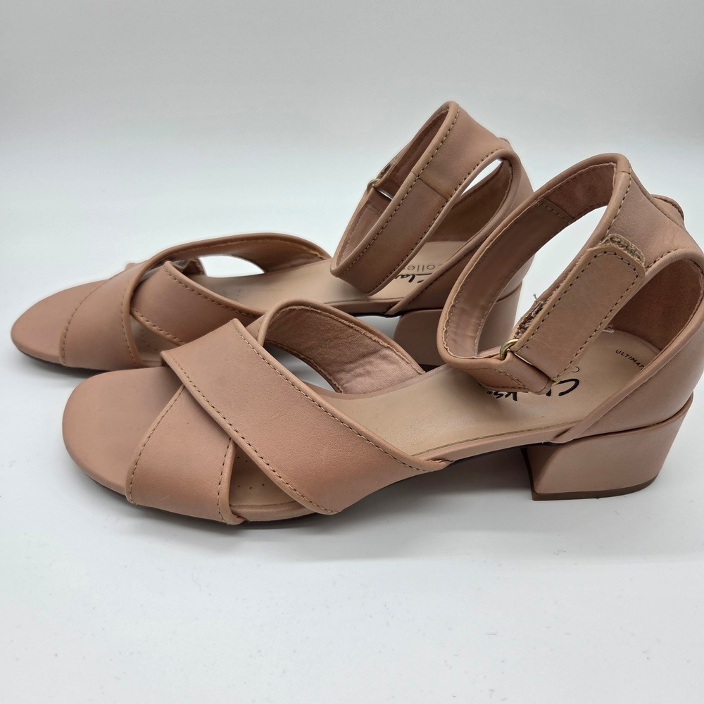 Clarks Caroleigh Rise Sandals Womens 8.5 Rose Dark Blush Leather Block Heel